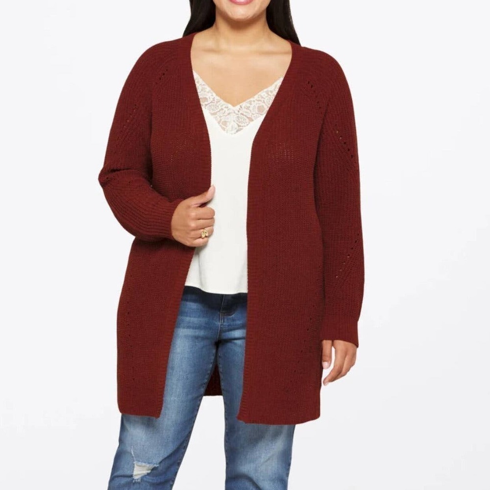 Love Ellie Women's Long Sleeve Open Front Knit Cardigan Sweater Size S Red NWOT